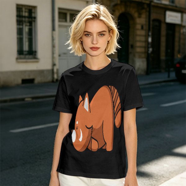 Olive Green T-Shirt With Cute Sleeping Red Panda Graphic