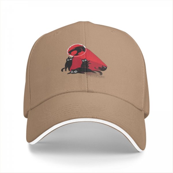 Black Baseball Cap With Playful Black Cat Red Thunder Cat Logo Print