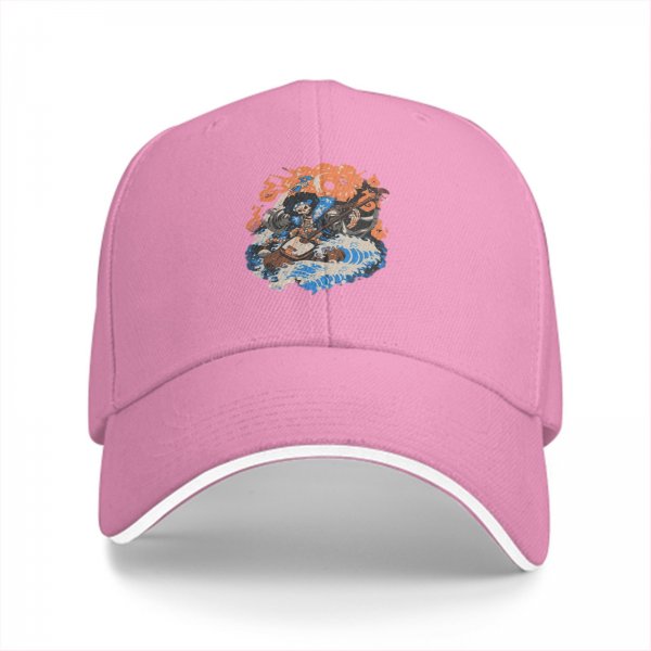 Black Baseball Cap With Skull Musician And Wave Graphic