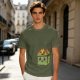 Olive Green T-Shirt With Cartoon Burning Dumpster Graphic