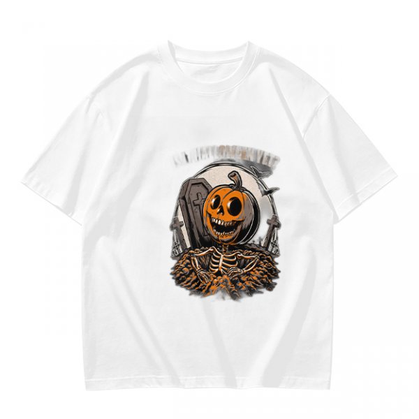 Olive Halloween Skeleton Pumpkin Graphic T-Shirt