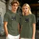 Olive Green T-Shirt With Black Cat Head Graphic Print