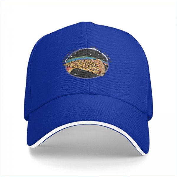 Black Baseball Cap With Space Pizza Slice Graphic Design