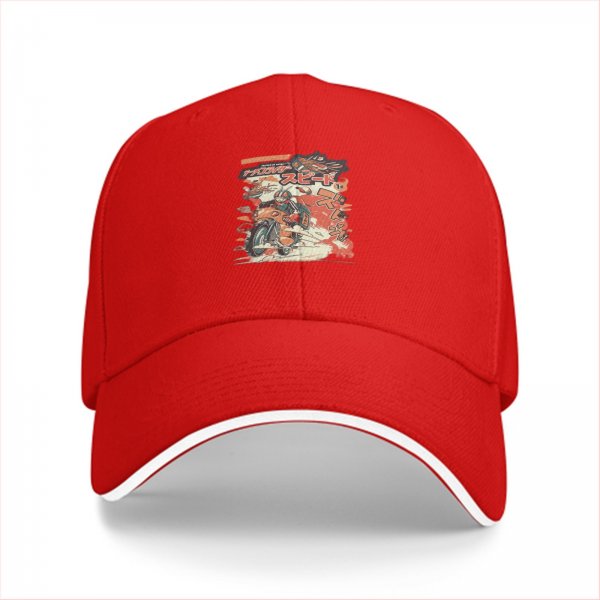 Black baseball cap with retro anime motorcycle graphic print