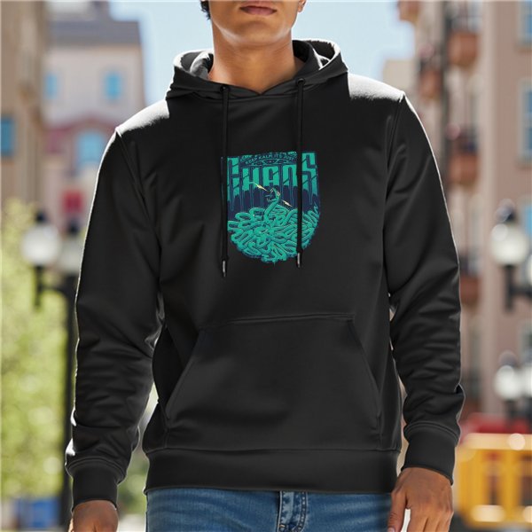 Black Hoodie With Teal Chaos Snake Graphic Print
