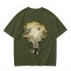 Olive Green T-Shirt With Glowing Tree Reflection Art