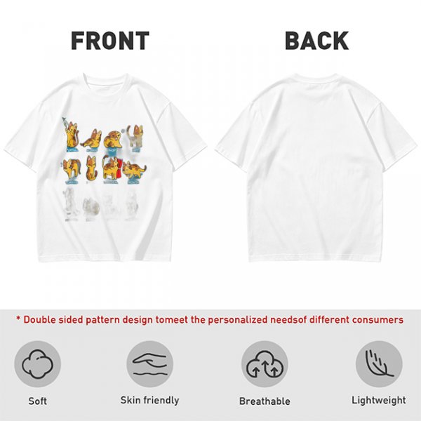 Olive Green T-Shirt With Cute Cartoon Cat Illustrations