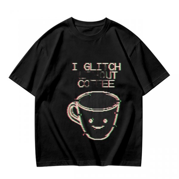 Olive Glitch Coffee Themed Graphic T-Shirt
