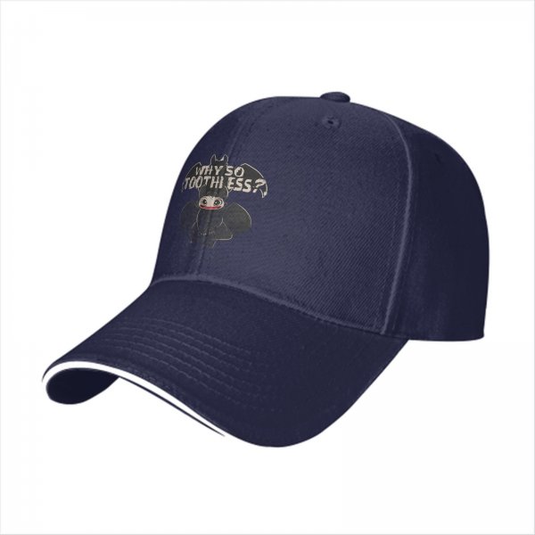 Black baseball cap with 'Why So Toothless?' dragon graphic