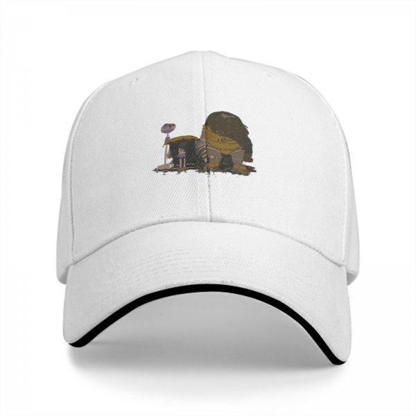 Black baseball cap with whimsical anime-style graphic print