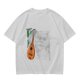 Olive Green T-Shirt with Lute and Botanical Graphic Print