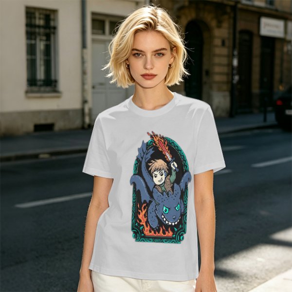 Olive T-shirt with How to Train Your Dragon Toothless and Hiccup Print