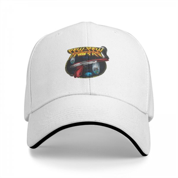 Black baseball cap with Pew Pew Fighters space gun graphic