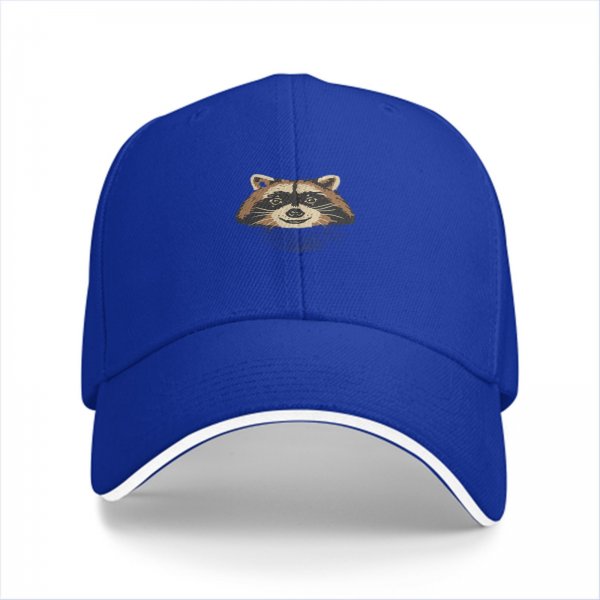 Black Baseball Cap With Raccoon Head Graphic Design