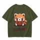 Olive T-Shirt with Cute Red Panda and I Just Don't Care Print
