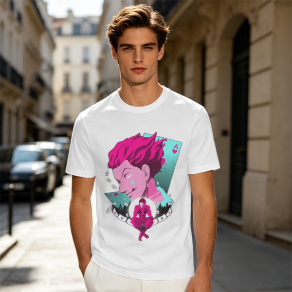 Olive T-shirt with Hisoka Anime Character and Ace of Hearts Print