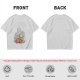 Olive green t-shirt with whimsical elf and dog artwork