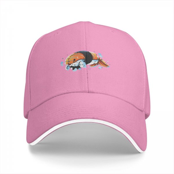 Black Baseball Cap With Cute Koi Fish Water Splash Artwork