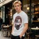 Olive t-shirt with retro cartoon raccoon and dog trash can print