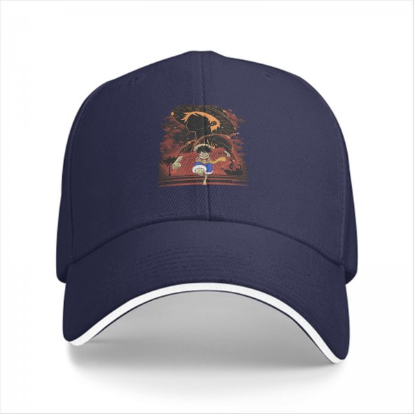Black Baseball Cap with One Piece Luffy Straw Hat Anime Print