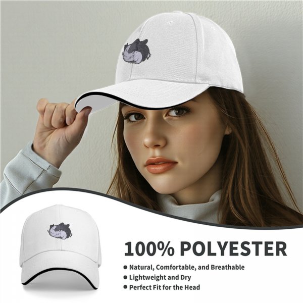 Black Baseball Cap With Sleeping Cat Graphic Print