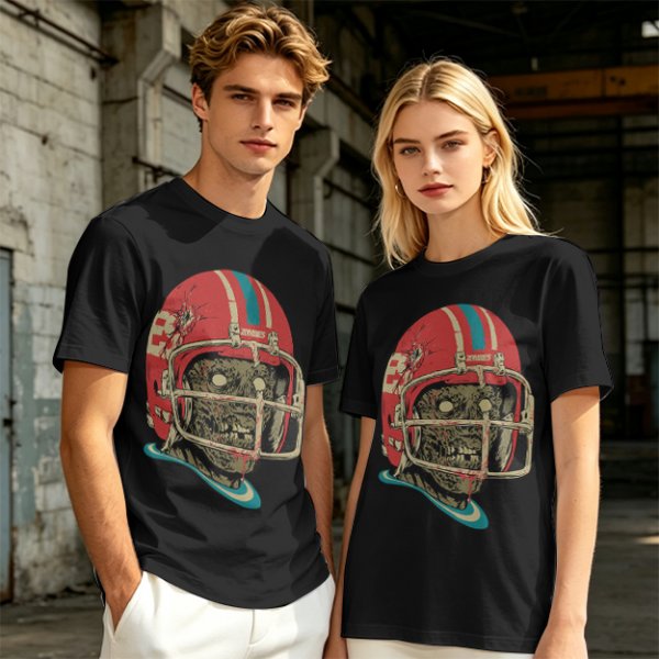 Olive T-Shirt with Zombie Football Player Helmet Graphic