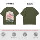 Olive green t-shirt with cherry blossom festival dog character print