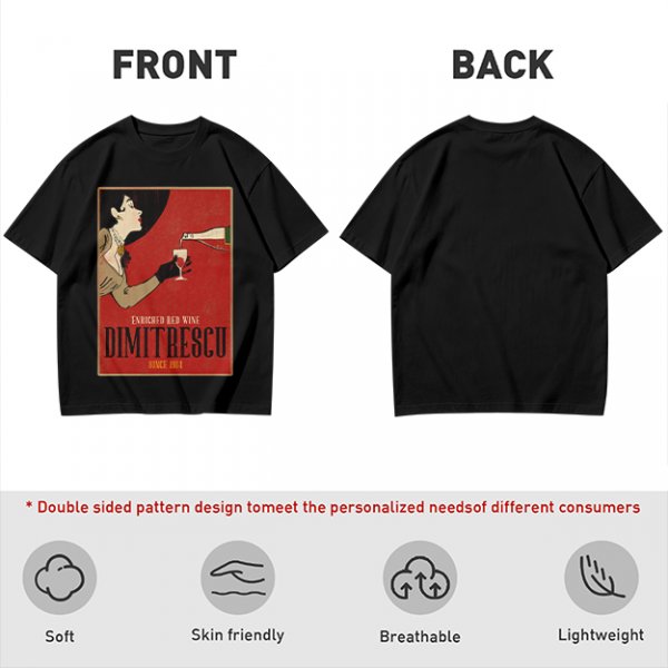 Olive t-shirt with vintage Dimitrescu red wine graphic print