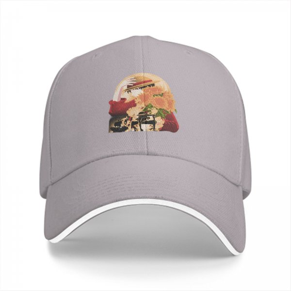 Black Baseball Cap With Anime Straw Hat And Sunflower Print