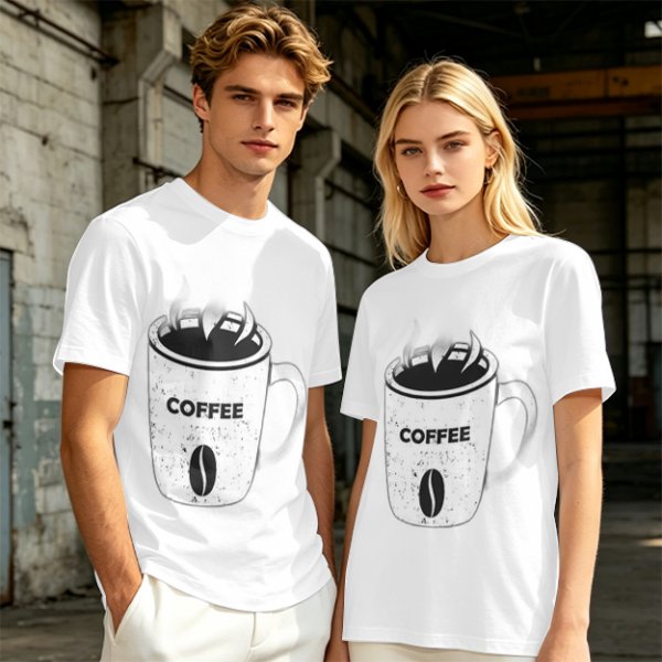 Olive Green T-Shirt With Coffee Mug Graphic Print