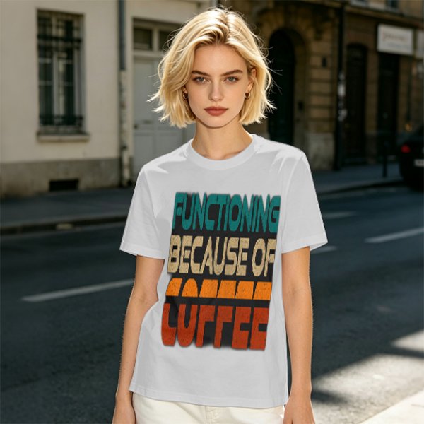 Olive Graphic T-Shirt with 'Functioning Because Of Coffee' Retro Print