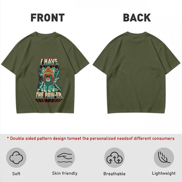 I Have The Paw-er Lion Graphic Olive T-Shirt