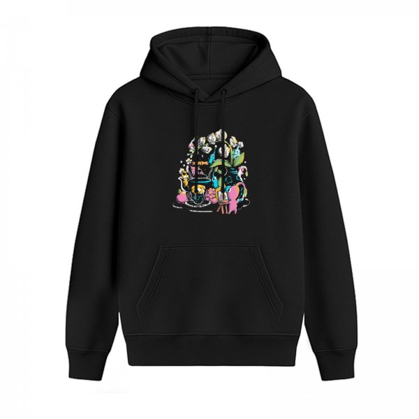 Black Hoodie With Whimsical Colorful Graphic Print