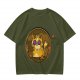 Olive T-Shirt With Flaming Royal Cat Portrait Print