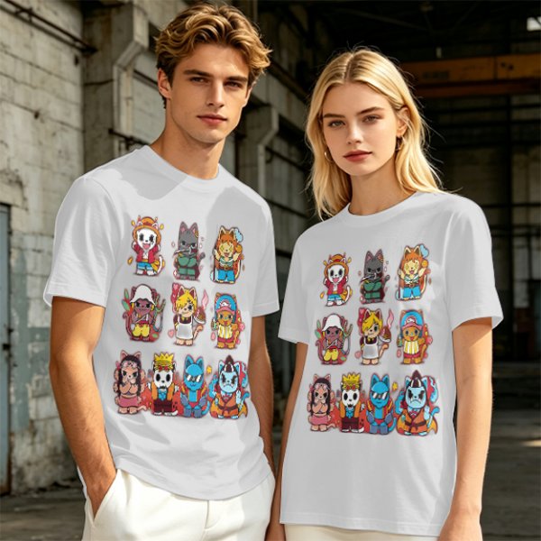 Olive T-Shirt With Cute Anime Cat Character Print