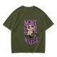 Olive T-Shirt with DJ Cat Graphic and Make Some Noise Text