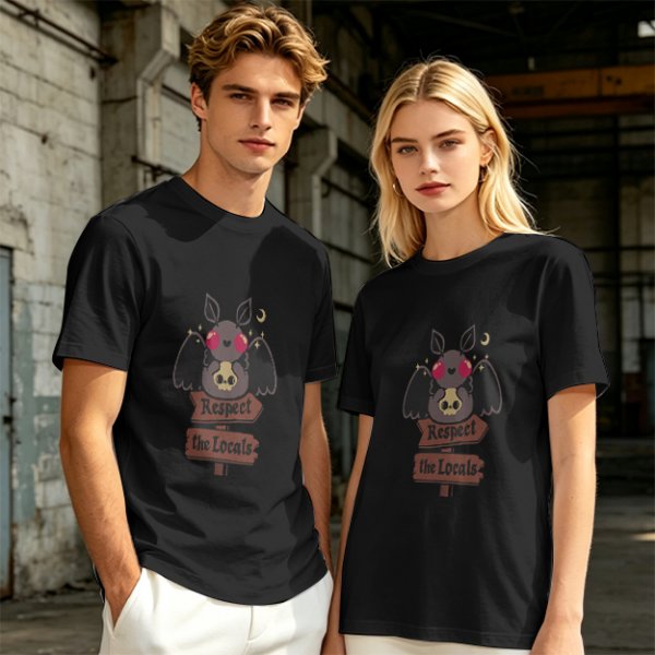 Olive Graphic T-Shirt with Cute Mothman Respect The Locals Print