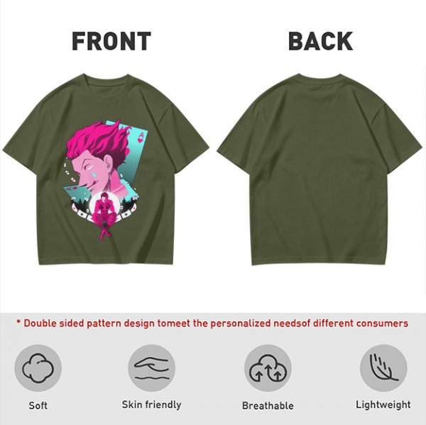 Olive T-shirt with Hisoka Anime Character and Ace of Hearts Print