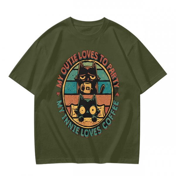 My Outie Loves To Party My Innie Loves Coffee Cat T-Shirt