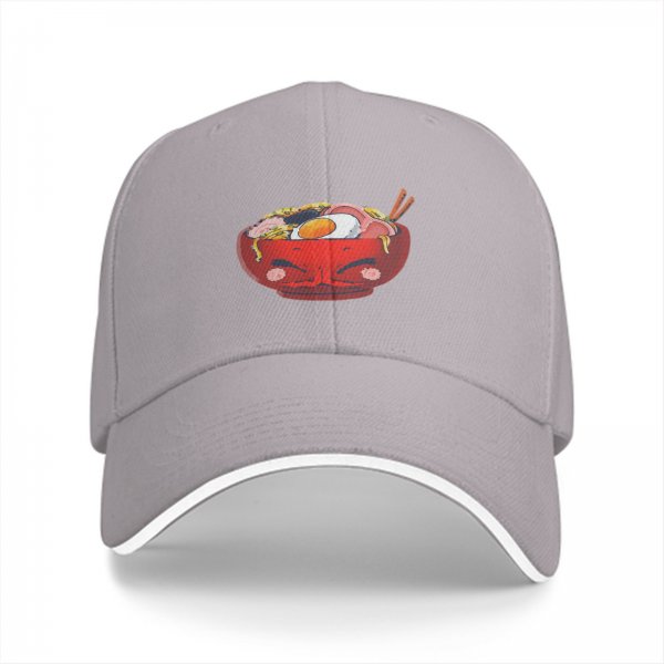 Black Baseball Cap With Cute Angry Ramen Bowl Graphic