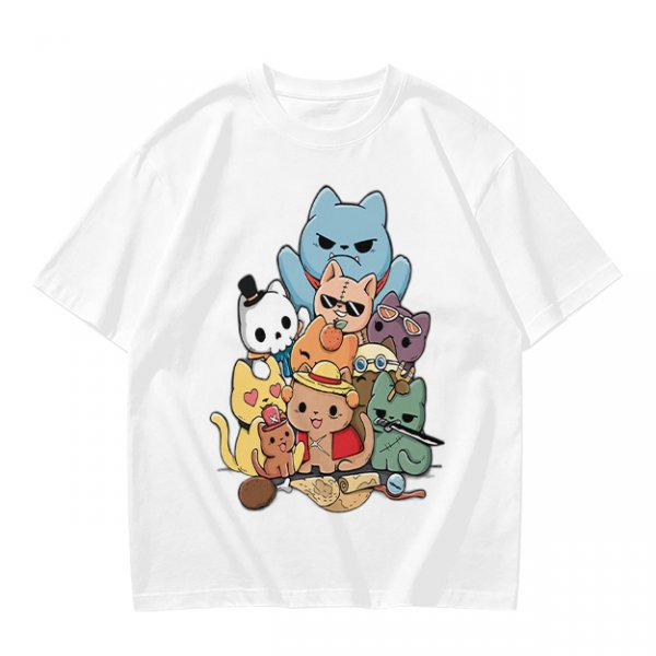 Olive T-Shirt With Chibi Pirate Cats Group Graphic