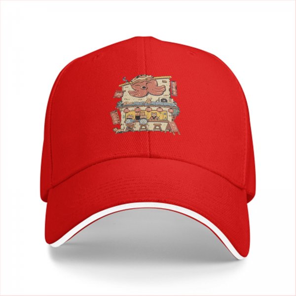 Black Baseball Cap With Cute Octopus Ramen Shop Graphic