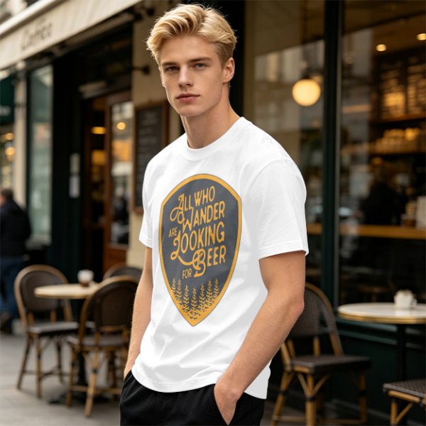 Olive T-Shirt With 'All Who Wander Are Looking For Beer' Graphic