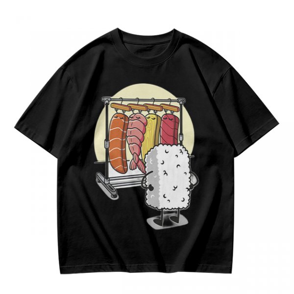 Olive T-Shirt With Funny Sushi Laundry Rack Graphic