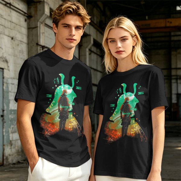 Olive T-shirt with Samurai Warrior and Helmet Art Print