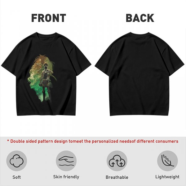Olive Anime Graphic T-Shirt With Warrior And Giant Artwork
