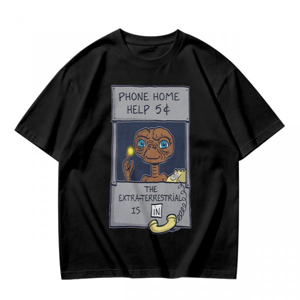 Olive green t-shirt with E.T. phone home graphic print