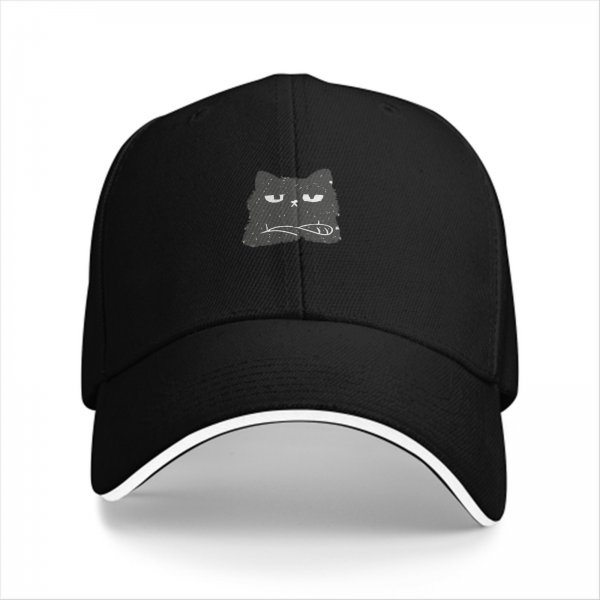 Black Baseball Cap With Grumpy Cat Face Graphic