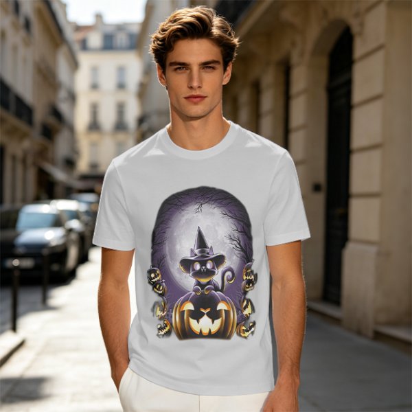 Halloween Black Cat Witch Jack-o'-lantern Graphic T-Shirt