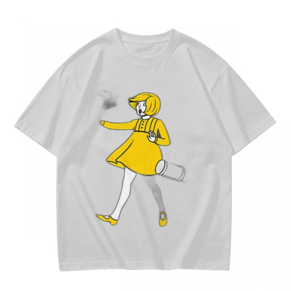 Olive Green T-Shirt With Whimsical Yellow Girl Graphic Print